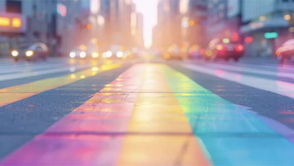 A colorful sidewalk in the city