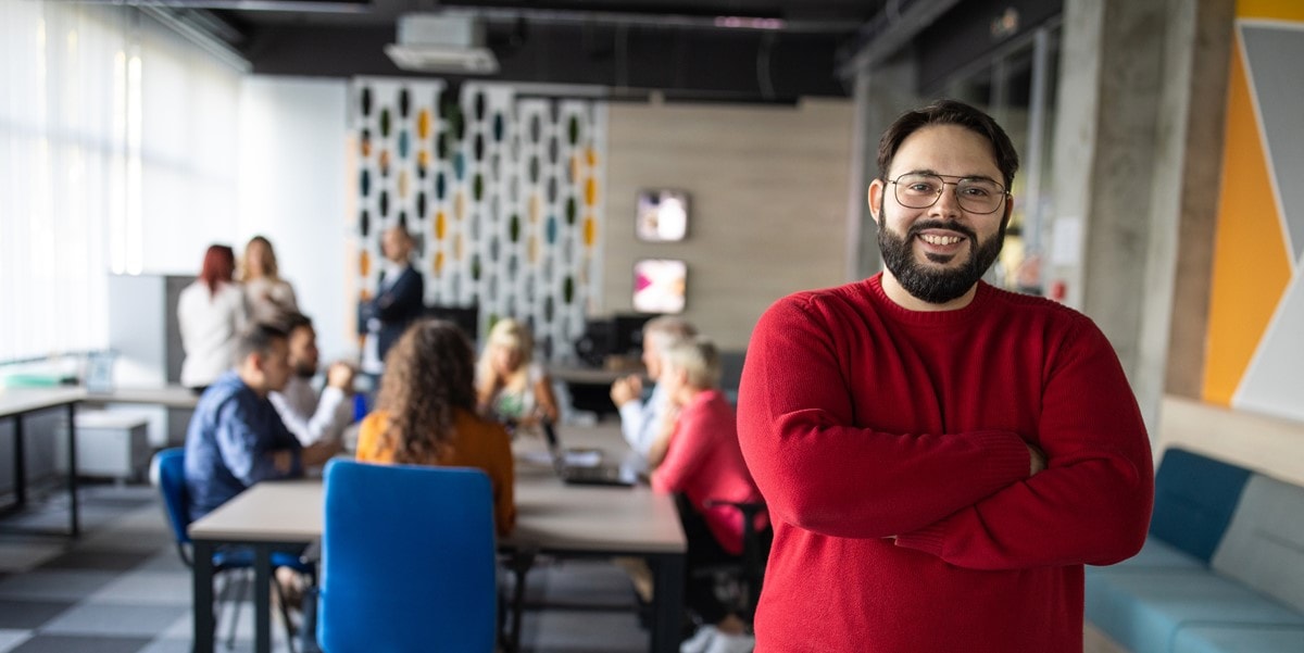 man standing in front of conference room